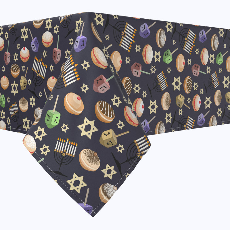 Geometric Hanukkah Tablecloth, 104" x 60", Dreidel Delightfulness