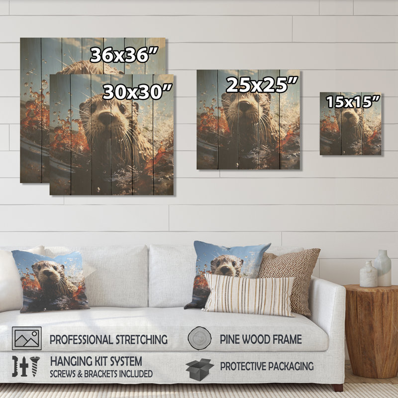 «Natation Adventure Portrait of a Otter» - loutre sur bois, H 36 po x l 36 po