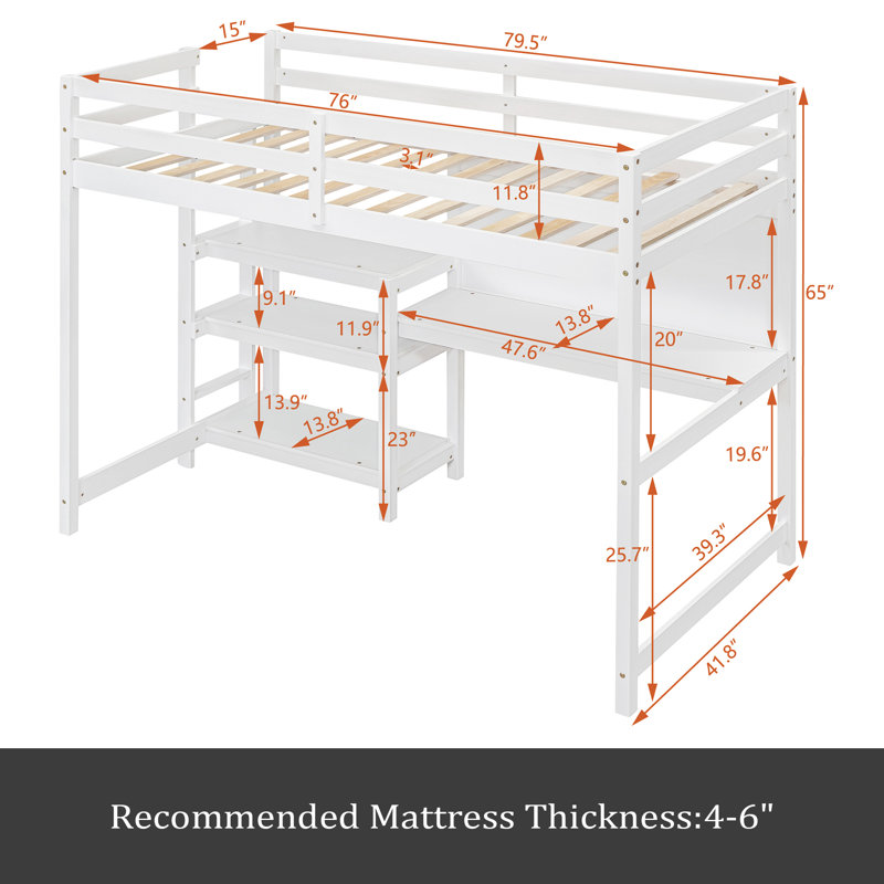 Jozey Kids Loft Bed, White, Twin