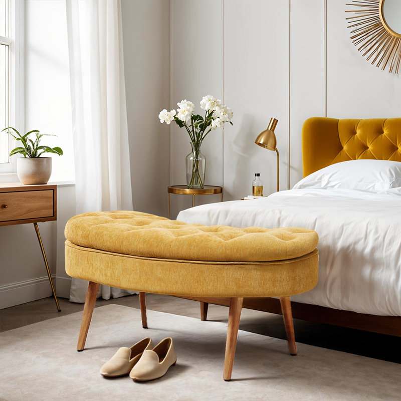 Chenille Upholstered Bench with Flip Top