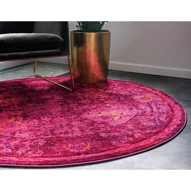 Nadene Washable Oriental Indoor Rug, Round 6'1"