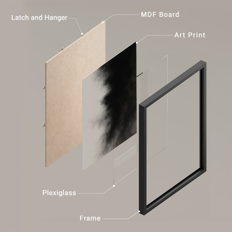 Reproduction d'art encadrée abstraite pour décoration intérieure moderne - 11 po x 14 po, H 14 po x l 11 po, Noir