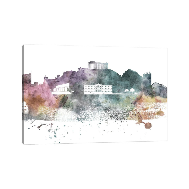 Athens Pastel Skyline by Wall Decor Addict - Wrapped Canvas Painting, 20.32 cm H x 30.48 cm W