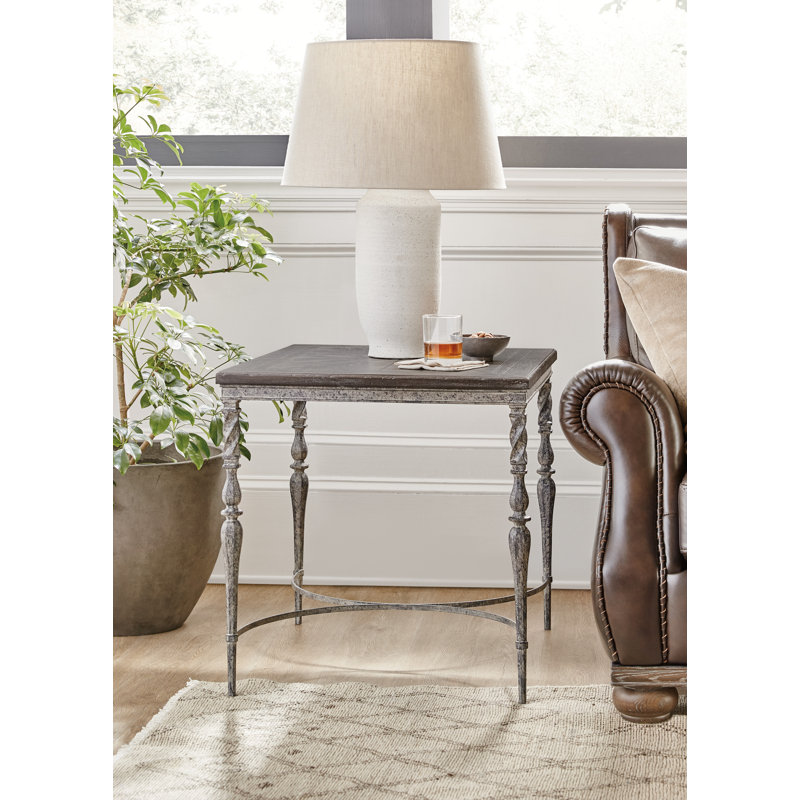 Brown Rectangular Wood and Metal Side Table