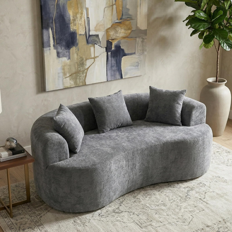 Causeuse incurvée Boneless de 67 po pour les petits espaces, canapés courbés pour le salon, canapé à compression dans une boîte avec 3 coussins, petit canapé pour chambre à coucher avec accoudoirs larges et mousse mémoire, aucun assemblage requis
