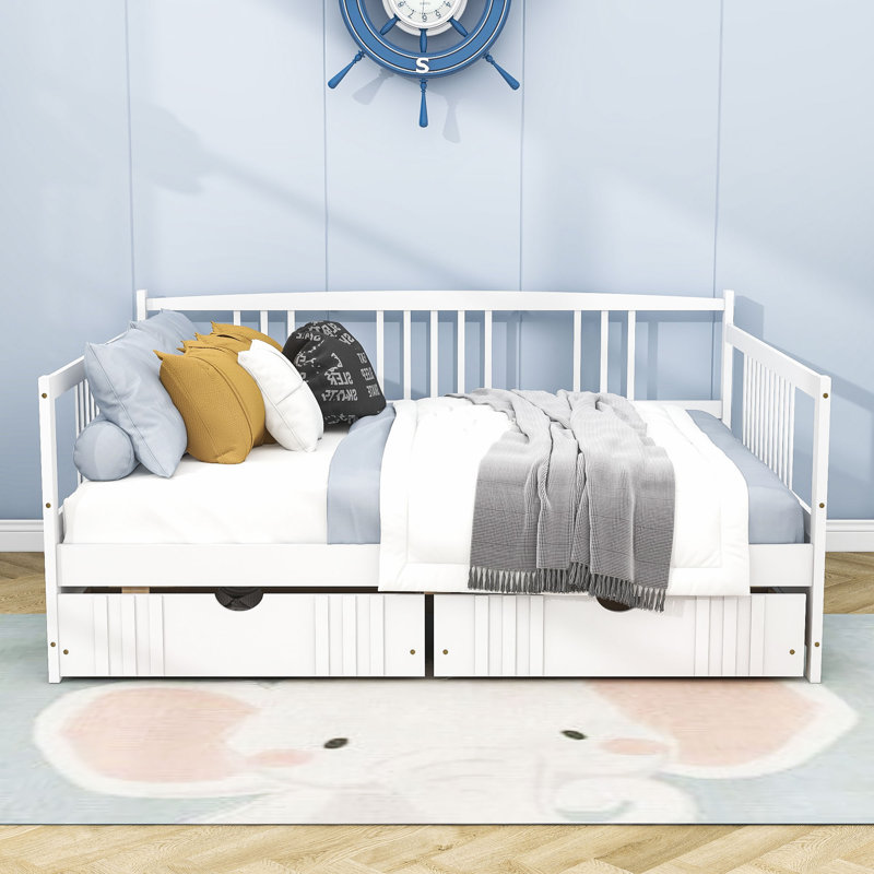 Wooden Daybed with 2 Drawers, Full, White