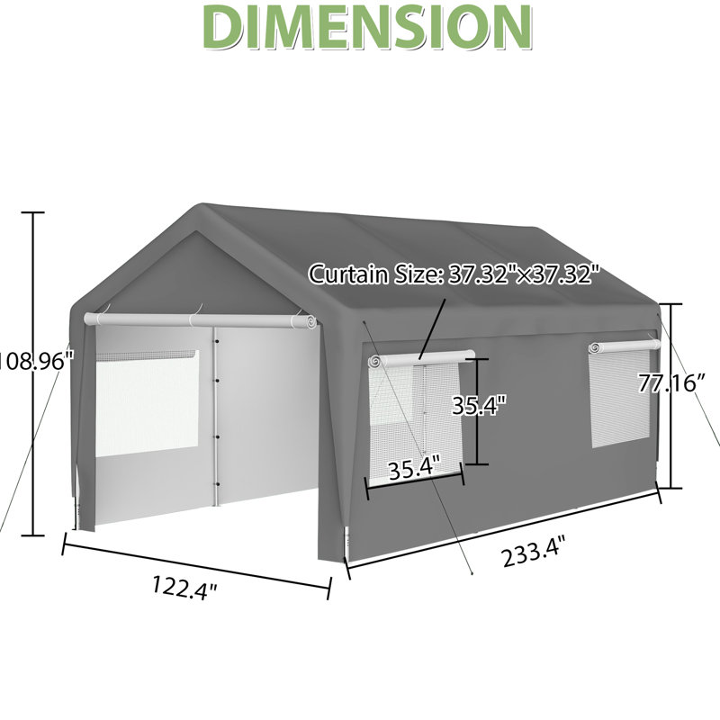 Abri d'auto 10X20 pi pour véhicules - Protégé, imperméable, bonne ventilation, parois latérales amovibles et fenêtres ventilées