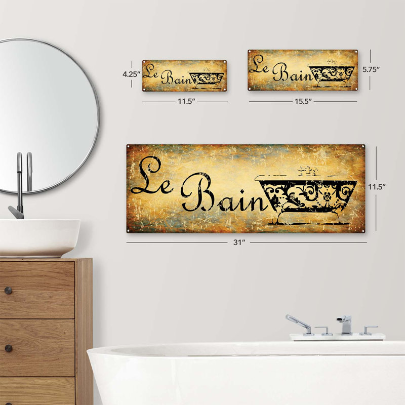"En métal vieilli, Le Bain" sur métal, H 5,75 po x l 15,5 po x P 0,04 po