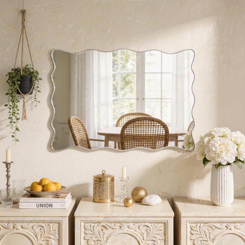 Rectangular Wavy Beveled Framless Wall Mirror Accent Decorative Mirror Horizontal And Vertical