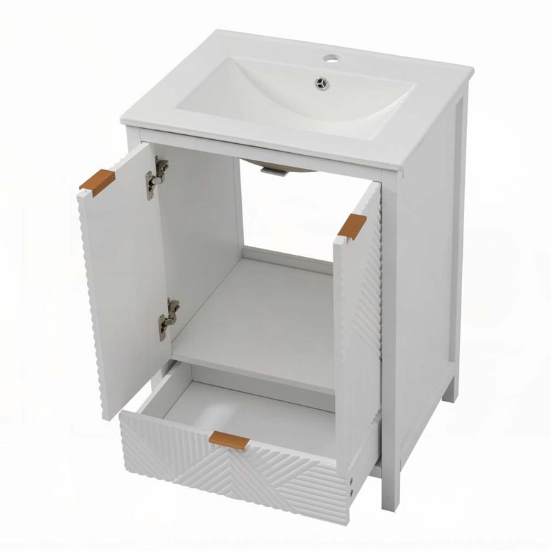 Meuble-lavabo de salle de bain avec lavabo, Blanc