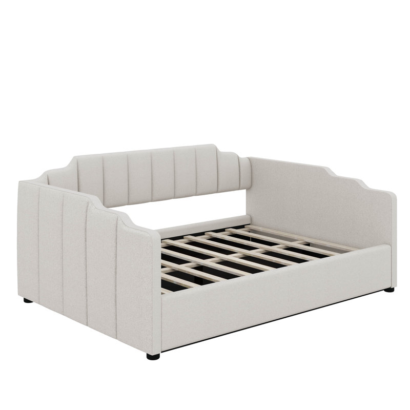 Lit de jour double rembourré avec rangement inférieur, Beige