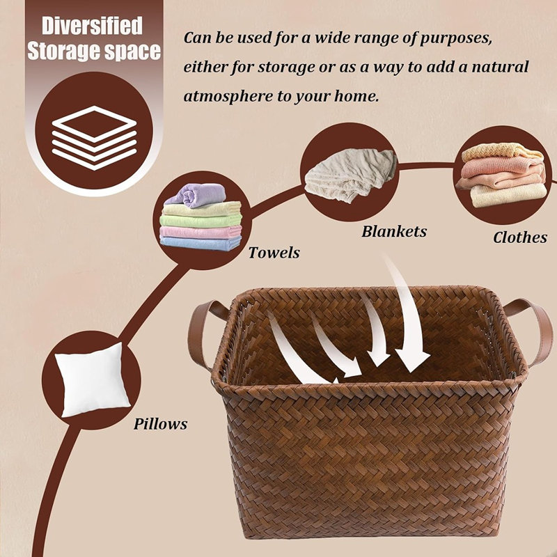 Panier de rangement en osier brun tissé à la main pour l'organisation à la maison