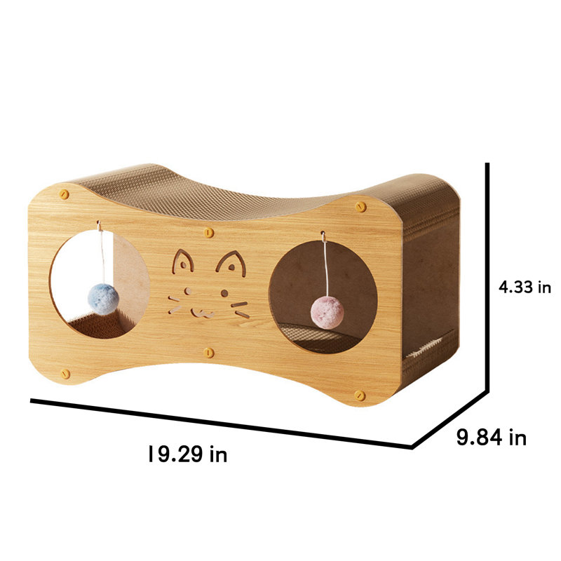 Chat à griffer avec tunnel à billes, Moyen (H 9,84 po x l 4,33 po x L 19,29 po), Brun