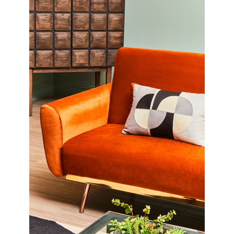 Doe 3 Seater Velvet Sofa Bed, Orange
