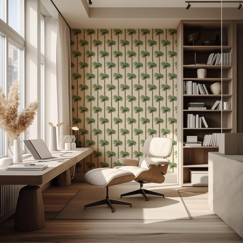 Retro Tiki Palm Trees - Wallpaper, Linen, Non-pasted