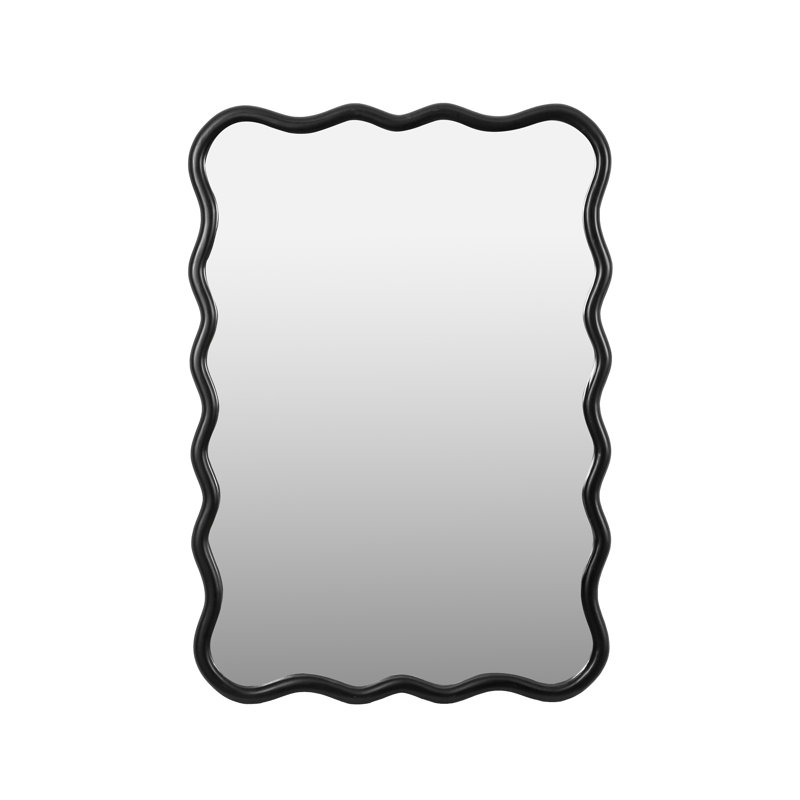 Solid Wavy Mirror, Rectangle , 40" x 28" , Antique Black