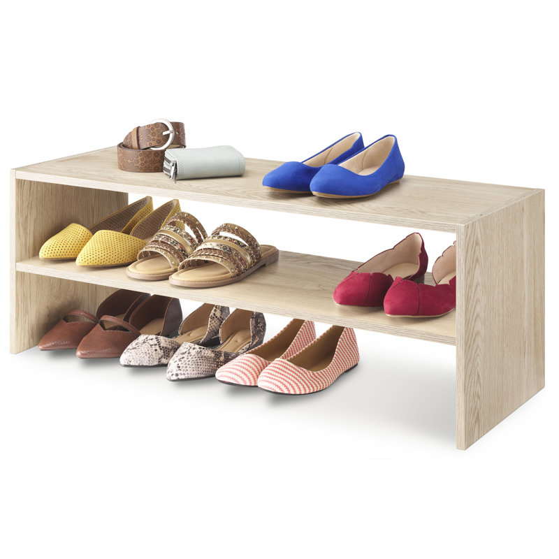 Wood Stackable 2-Shelf Shoe Organizer Rack - 31 Inch, Natural