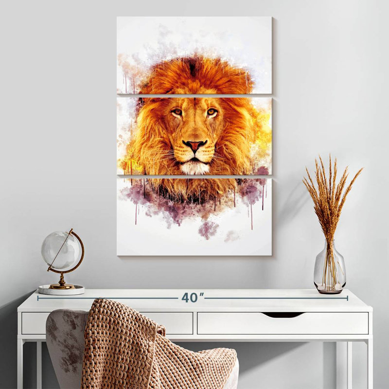 Éclaboussures de peinture de tête de lion, H 32 po x l 20 po