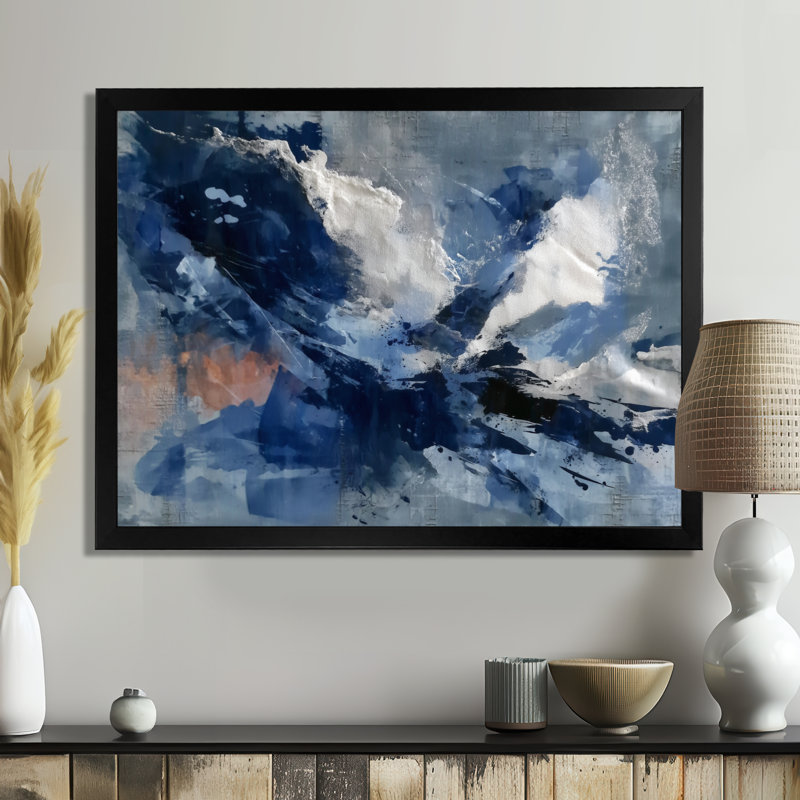«Blue Sturdy Guardians Accents With White», reproduction d'art sur toile encadrée, art abstrait bleu, H 12 po x l 20 po, Noir