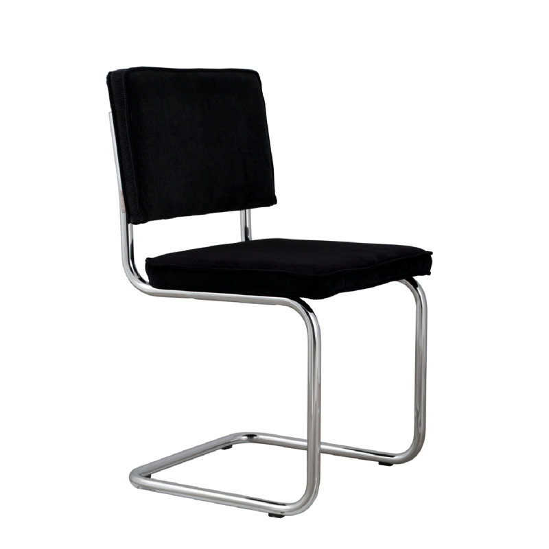 Chaise en porte-à-faux rembourrée en tissu, Noir