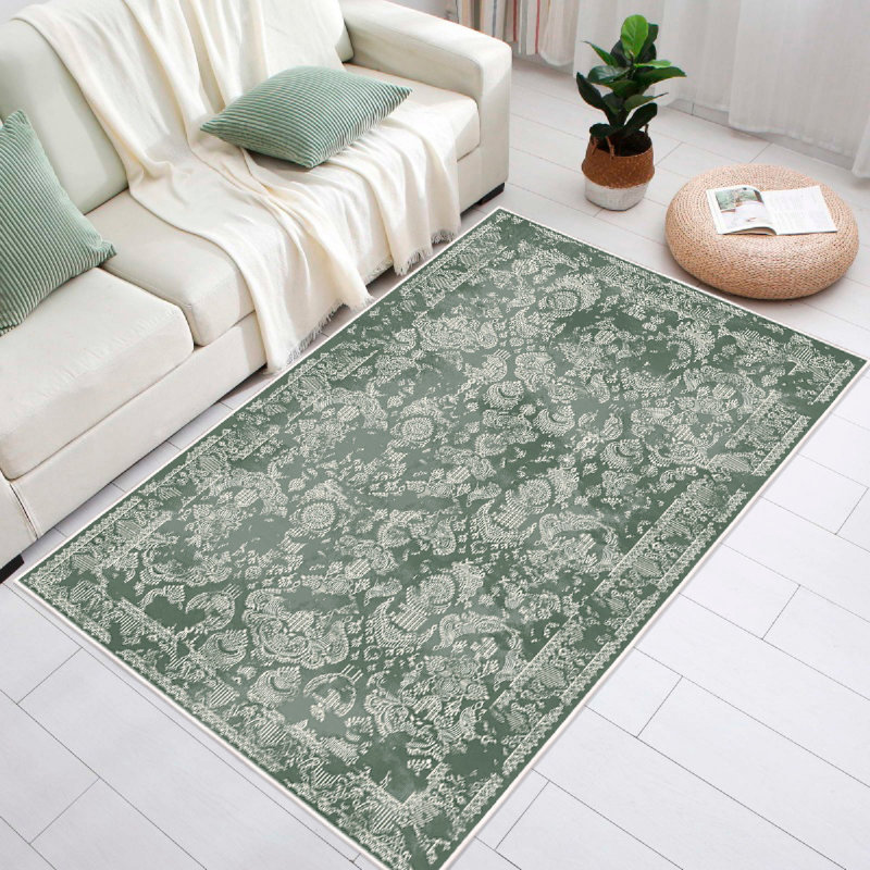 Luxurious Green Cotton Carpet, 39.4 x 78.7 inches | 100% Cotton, 1200 g/m², 0.4 in Pile Height, Antibacterial, Non-Slip PVC Underside | Machine Washable, Perfect for Living Rooms & Bedrooms, Durable & Stylish Design