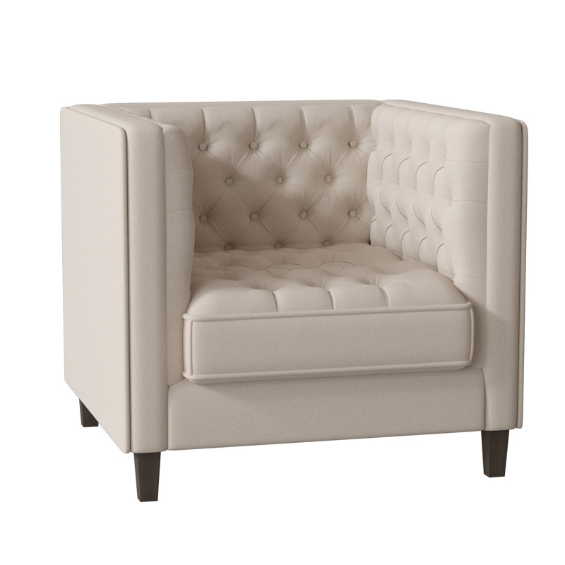Jess Upholstered Armchair, Wismar Burlap, Brown Mahogany