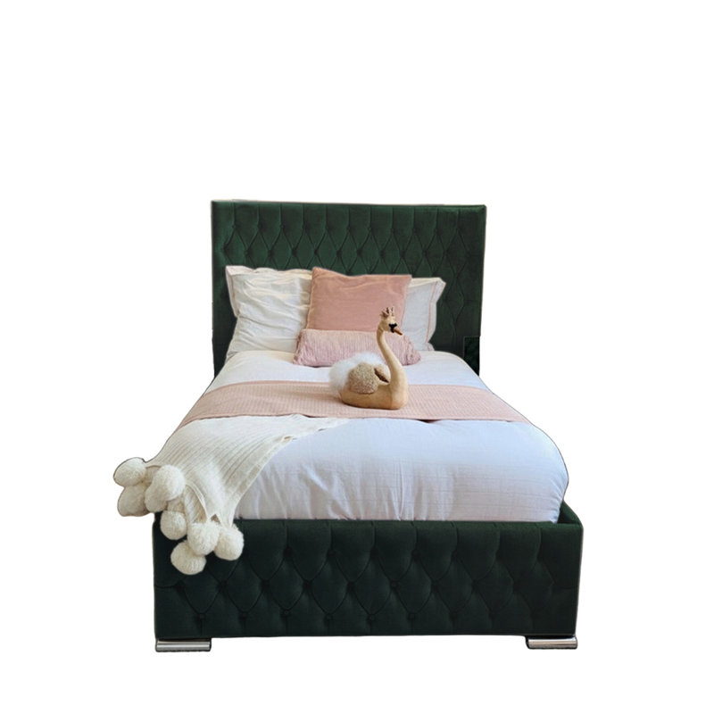 Tharpe Upholstered Bed Frame   , Single (3'), Emerald Green