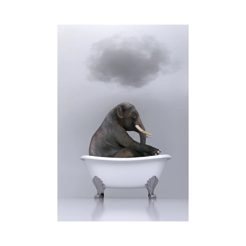 Elephant Relaxing In The Bath by Mike Kiev - Wrapped Canvas Print, 20.32 cm H x 30.48 cm W