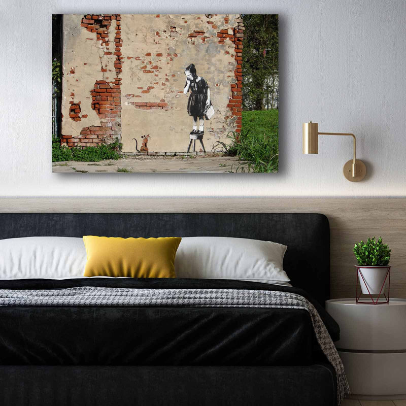 «Girl and Mouse Street Art», art mural sur toile