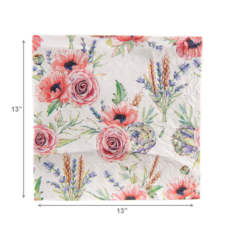 Paquet de 20 bouquets de fleurs à motif floral de 3 serviettes de table - ensemble de 6