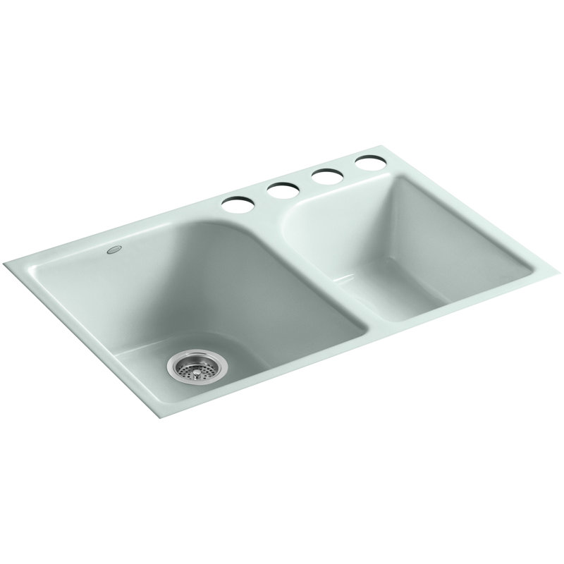 Executive Chef 33" L x 22" W Undermount Kitchen Sink with 4 Oversize Faucet Holes, Frost