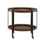 Chariot-bar ovale en noyer foncé à 2 tablettes avec structure en métal noir et verre trempé brun