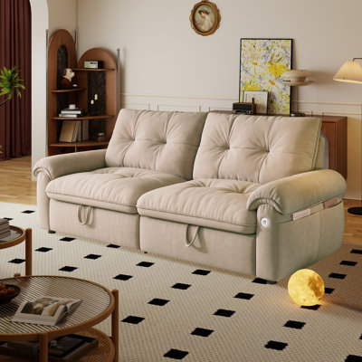 77-Inch Convertible Down Sofa Bed, Featuring A 2-In-1 Design For Both Seating And Sleeping. Crafted From Modern Velvet Fabric, It's Suitable For Living Rooms, Bedrooms, And Apartment Spaces.