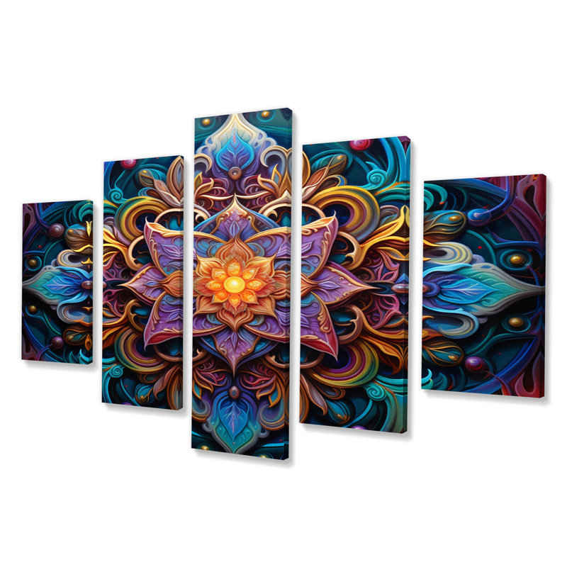 Ancien art mural coloré Mandala III - Boho Mandala Wall Art Living Room - 5 panneaux