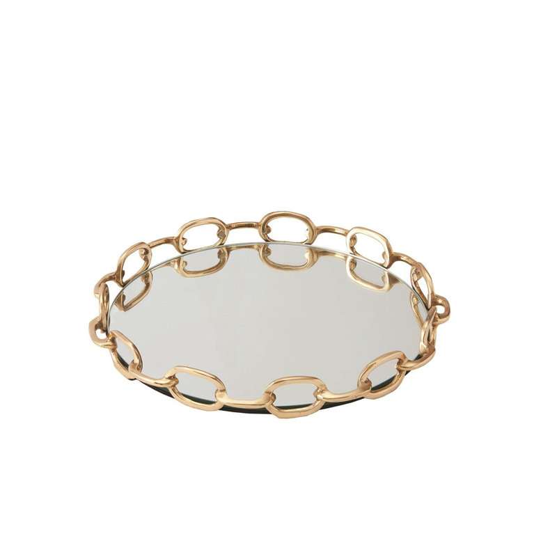 Plateau à miroir lié - laiton - gris, Petit