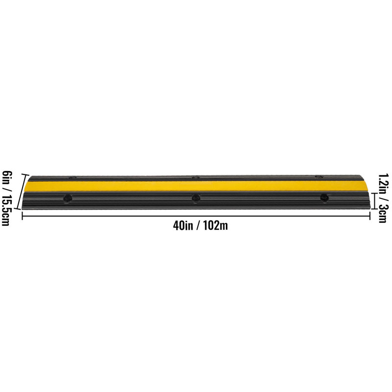 Cable Protector Ramp 40" L x 6" W x 1.2" H with 1 Channel, Rubber, 4-Pack Cable Cover Ramp, Black/Yellow, 22046 lbs Load Capacity Slip-Proof Surface