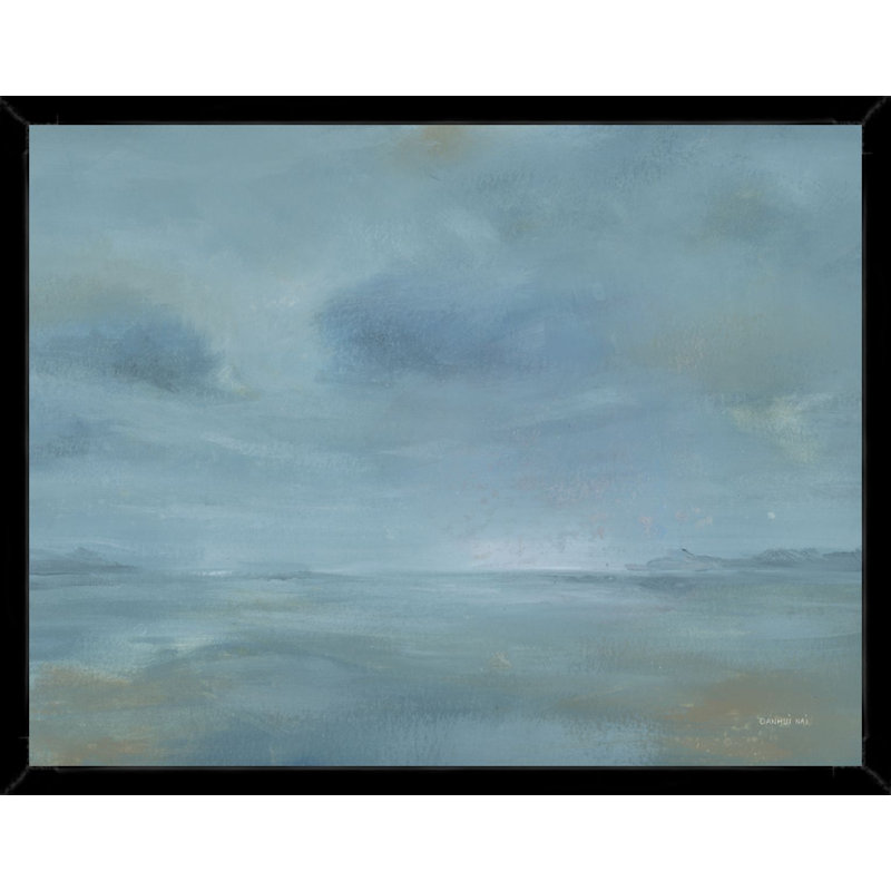 Tranquil Blue Seascape Horizon - Art mural sur toile encadrée, Black, 22" H x 28" W