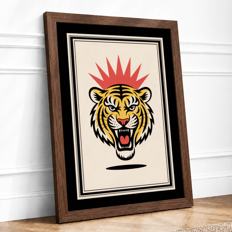 Fierce Tiger Graphic Art - Framed Print, A1 - 84.1 x 59.4 cm, Walnut