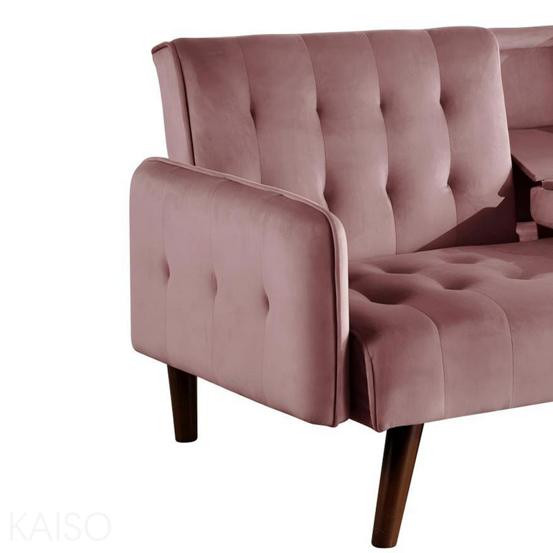 Canapé-lit de 72 po - Dossier convertible pliant en lit double avec porte-gobelet et table rabattable - Canapé en lin compact pour petits espaces - Assemblage facile, rose