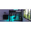 Lit mezzanine en métal pleine grandeur avec bureau à DEL, bureau, garde-robe ouverte et 3 tiroirs de rangement en lin-1274693364