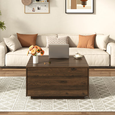 Modern Wooden Coffee Table with Storage Drawers, Rectangular Center Table with Silent Sliding Drawers, for Living Room