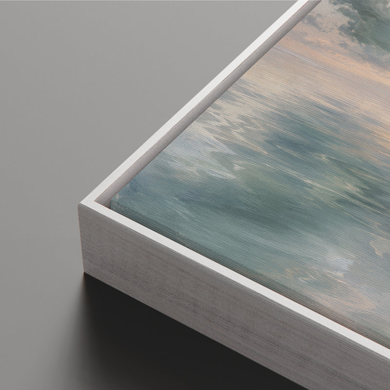 Art mural sur toile encadrée - Coucher de soleil océan doux avec des tons bleus et dorés - 16 po x 24 po, H 16 po x l 24 po
