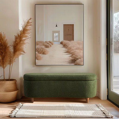 Boucle Flip Top Storage Bench for Living Room - Green