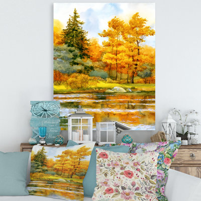 Forêt automnale au bord du lac II - Peinture sur toile