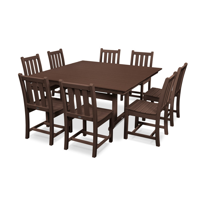 Traditional Garden 9-Piece Farmhouse Trestle Dining Set, Mahogany