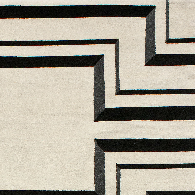 Geometric Area Rug in Black/Ivory, Rectangle 6' x 9'