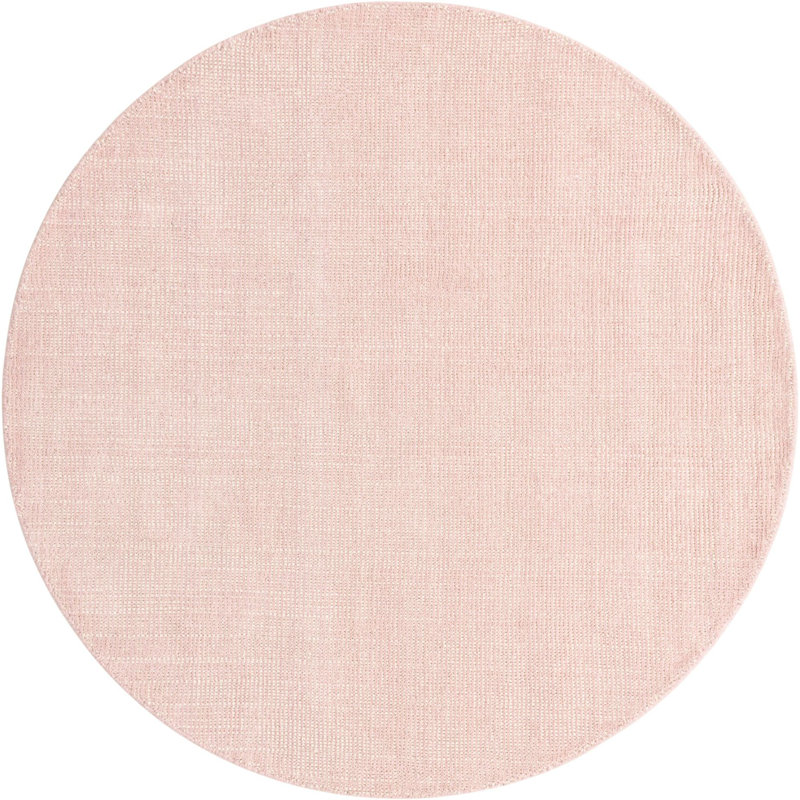 Tapis uni / rayé de couleur anglaise rose / ivoire Fladena, Rond 5 pi 3 po