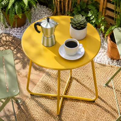 18-Inch Round Side Table, All-Steel End Table, Lightweight Accent Table for Indoor & Outdoor Use, Patio, Balcony, Living Room & Bedroom
