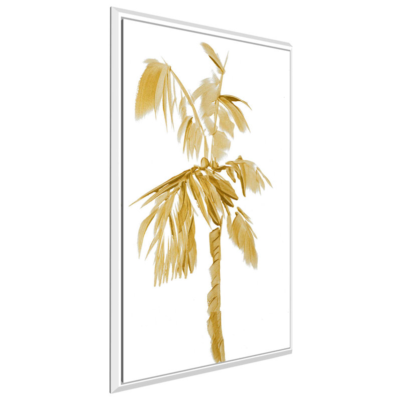 «Gold Palms II», reproduction de peinture à l'aquarelle, H 33,5 po x l 21,5 po x P 2 po, Cadre flottant blanc