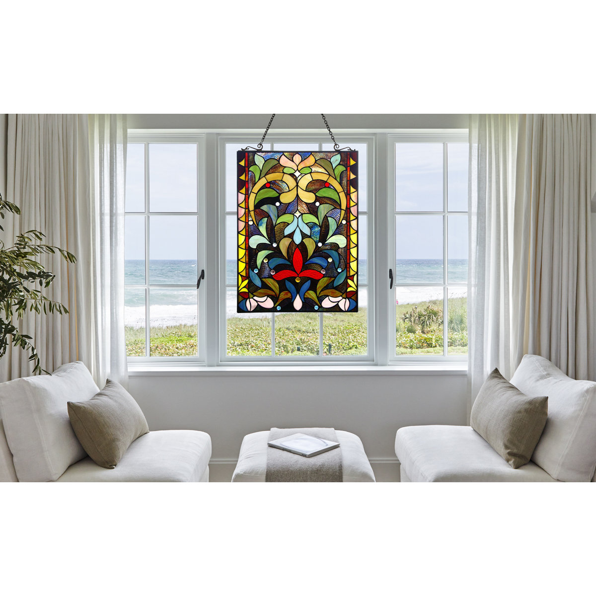 Fine Art Lighting Stained Glass Floral Window Panel | Wayfair